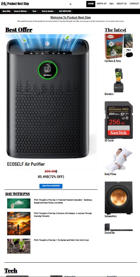 product next step home page design
